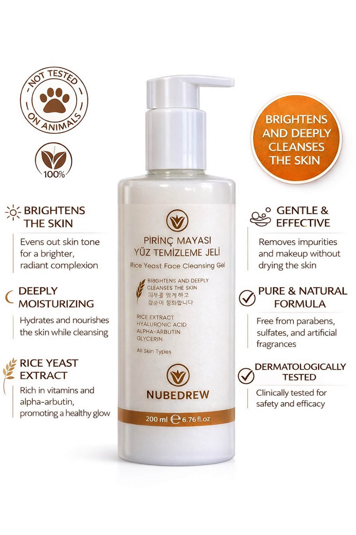 NUBEDREW Pirinç Mayası Tonik + Yüz Temizleme Jeli 2’li Set 200 ml Leke Karşıtı Cilt Aydınlatıcı Nemlendirici - Görsel 2