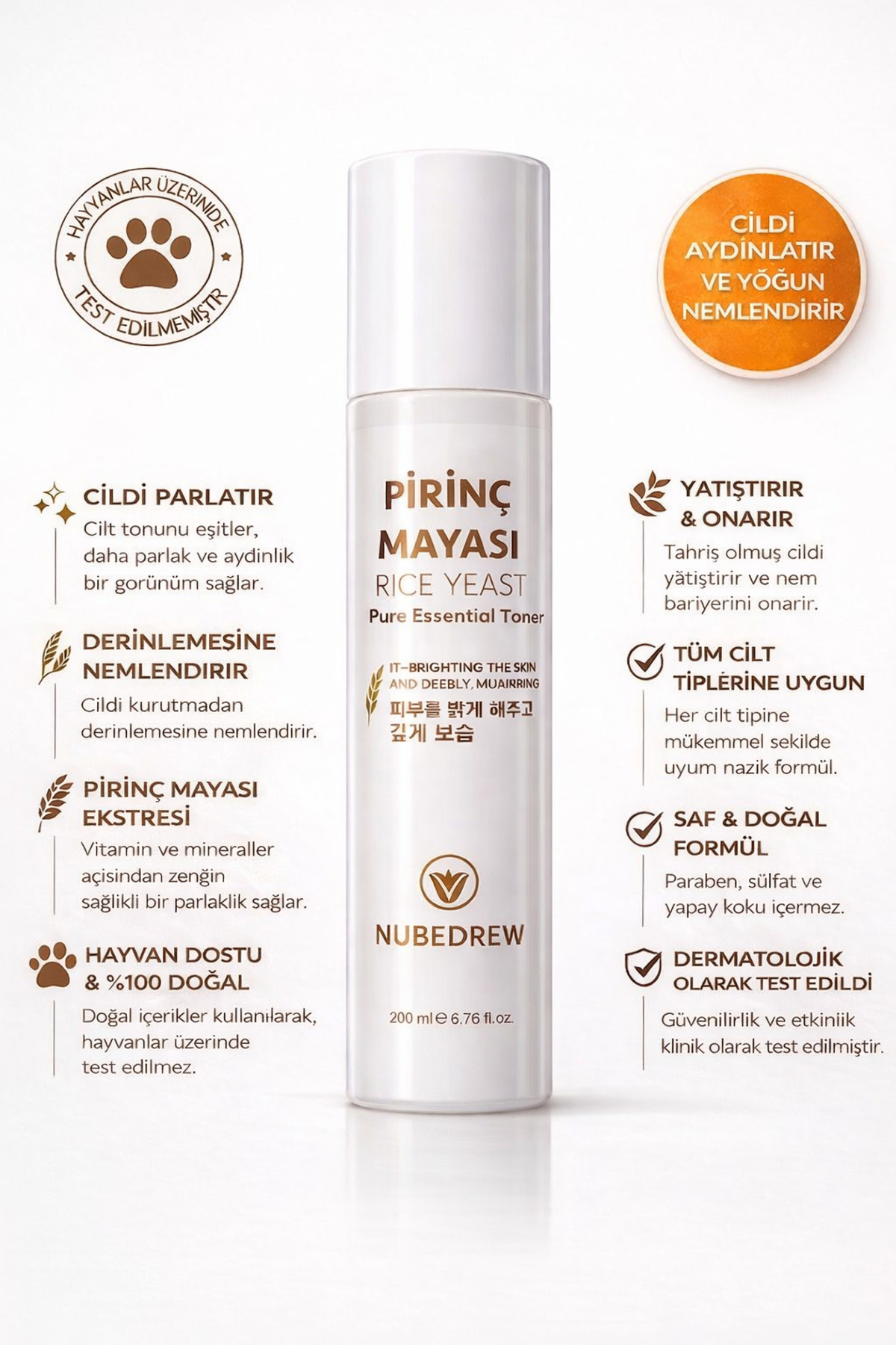 NUBEDREW Pirinç Mayası Tonik + Yüz Temizleme Jeli 2’li Set 200 ml Leke Karşıtı Cilt Aydınlatıcı Nemlendirici - Görsel 3