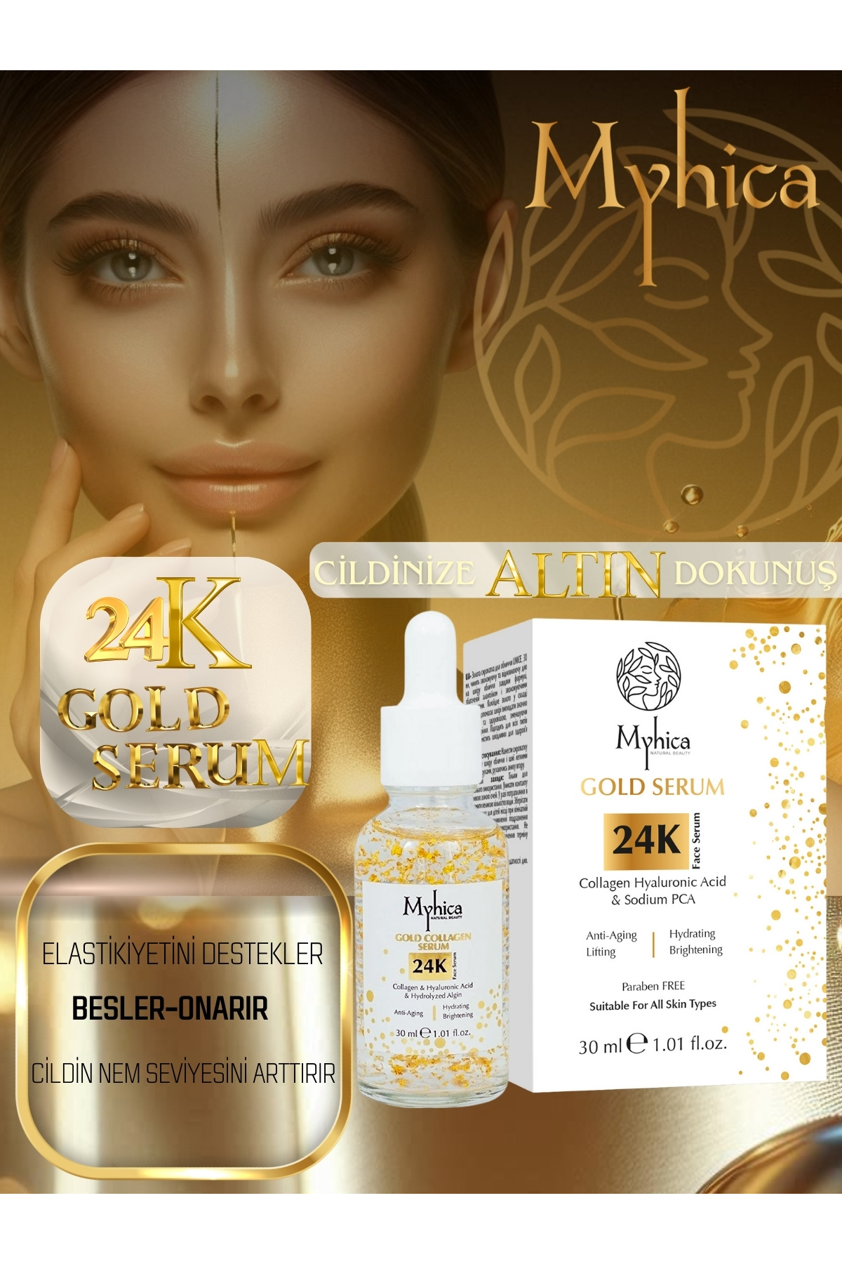 Myhica 24k Altın Parçacıklı Kırışıklık Karşıtı Kolajen Serum 30 Ml - Görsel 2