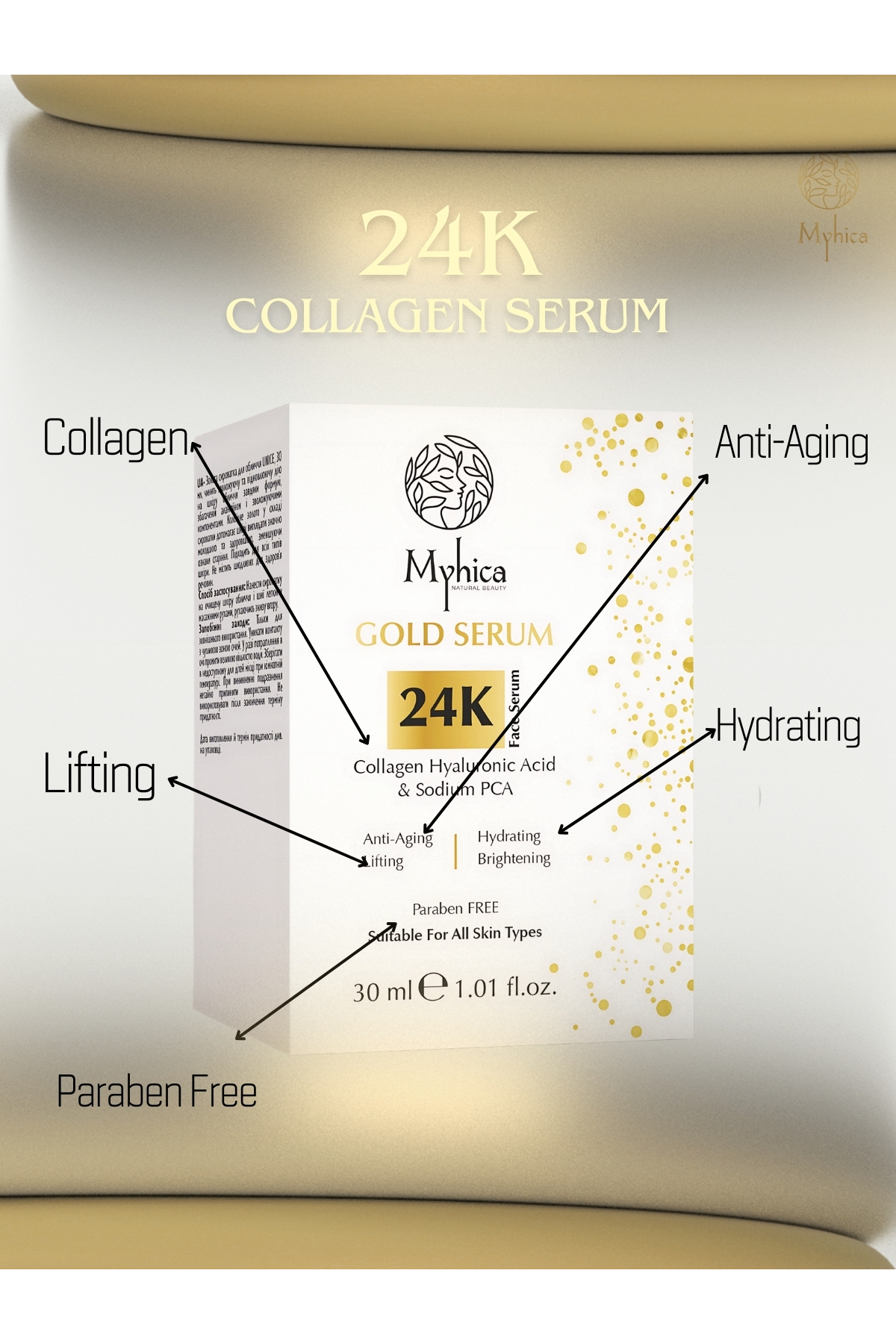 Myhica 24k Altın Parçacıklı Kırışıklık Karşıtı Kolajen Serum 30 Ml - Görsel 3