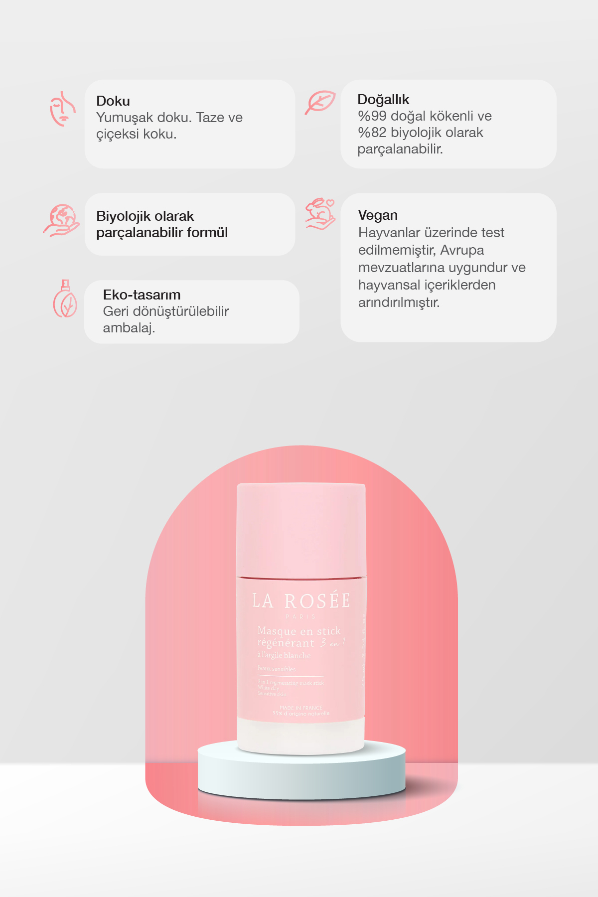 La Rosee Paris 3'ü 1 ARADA YENİLEYECİ STİCK MASKE Beyaz Kil İçeren - 75 mL - Görsel 2