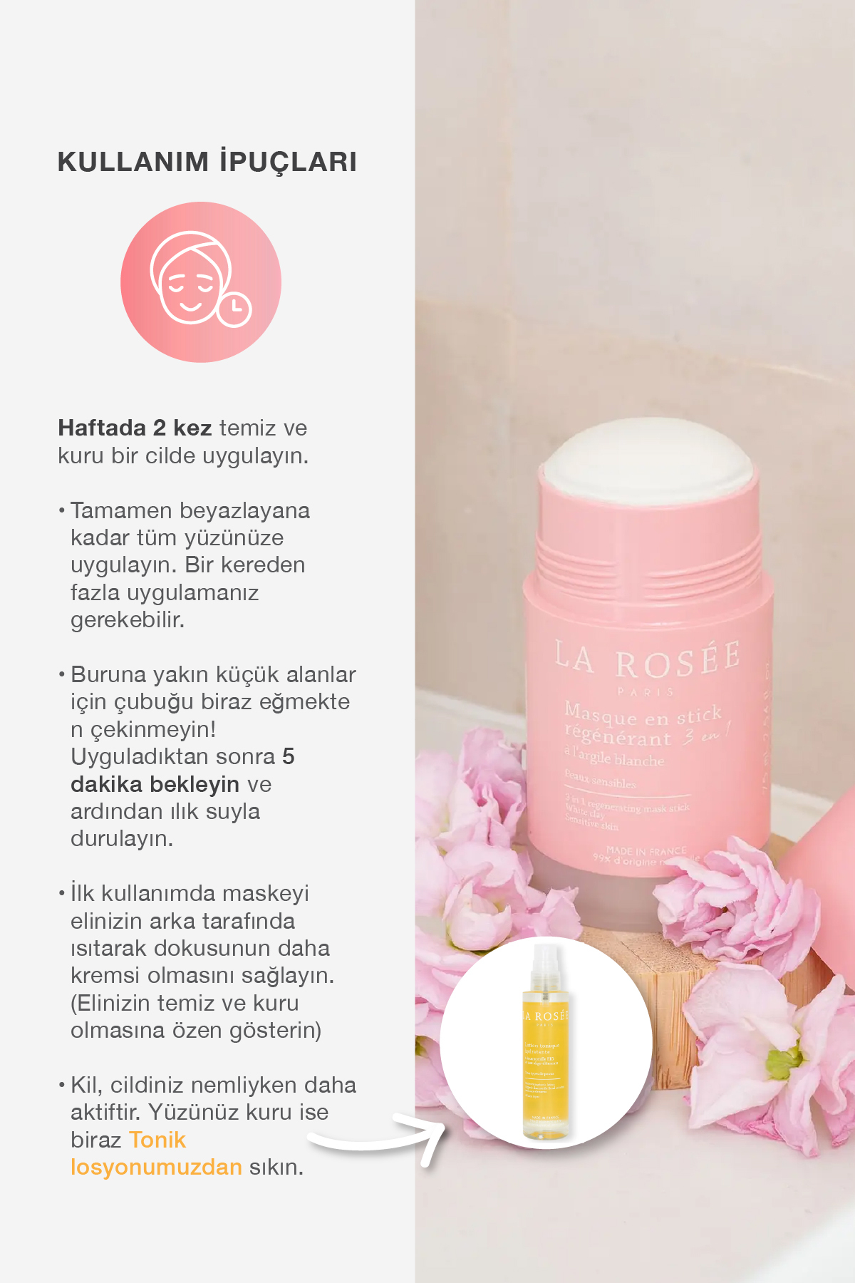 La Rosee Paris 3'ü 1 ARADA YENİLEYECİ STİCK MASKE Beyaz Kil İçeren - 75 mL - Görsel 3