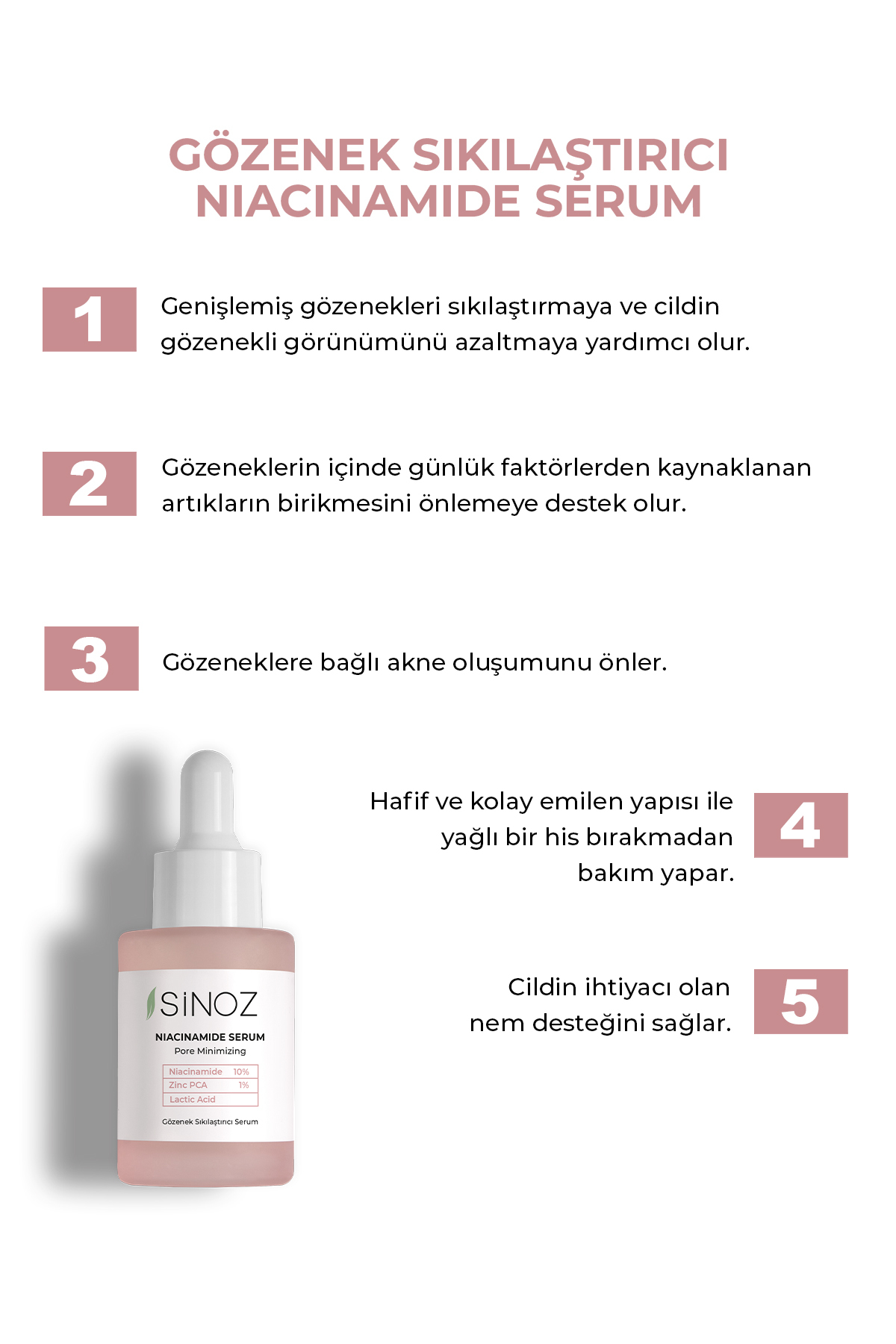 SİNOZ Gözenek Sıkılaştırıcı Sebum Dengeleyici Sivilce Karşıtı Serum Niacinamide 10% + Zinc Pca 1% 30 Ml - Görsel 2