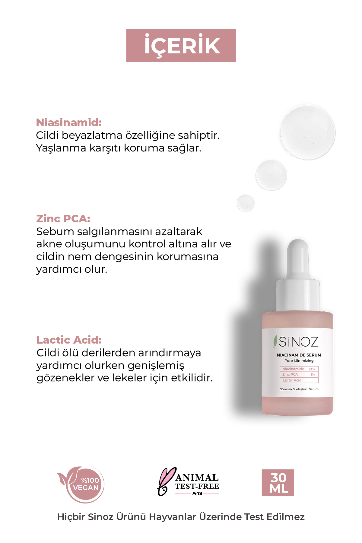 SİNOZ Gözenek Sıkılaştırıcı Sebum Dengeleyici Sivilce Karşıtı Serum Niacinamide 10% + Zinc Pca 1% 30 Ml - Görsel 3