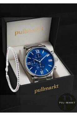 pullmarkt Çelik - Erkek Analog Kol Saati + Bileklik