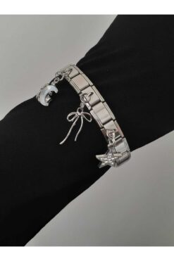 bijoux uniques Ay&Yıldız&Kurdele Figürlü 3lü Çelik İtalyan Charm Bileklik