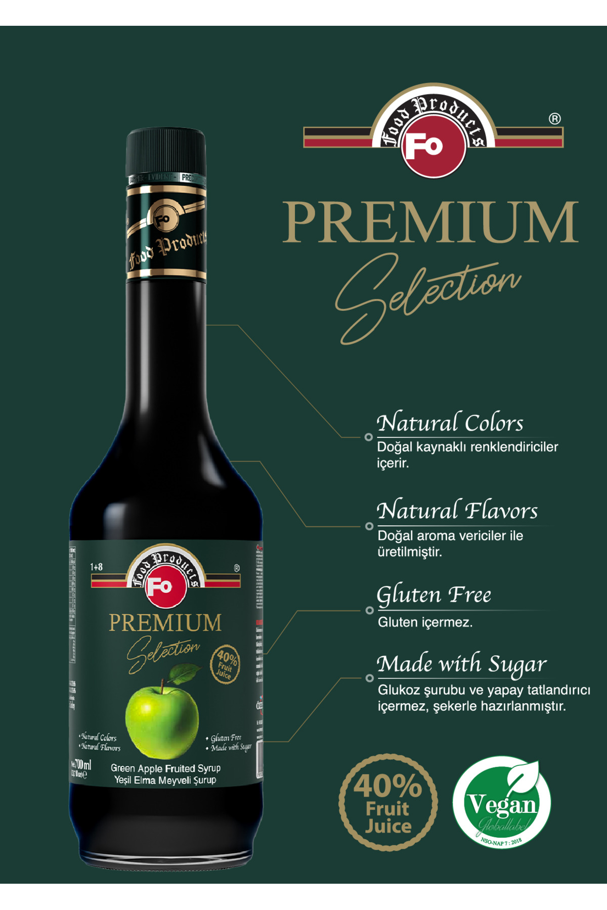 FO Yeşil Elma Meyveli Şurup – Premium 700 ml - Görsel 2