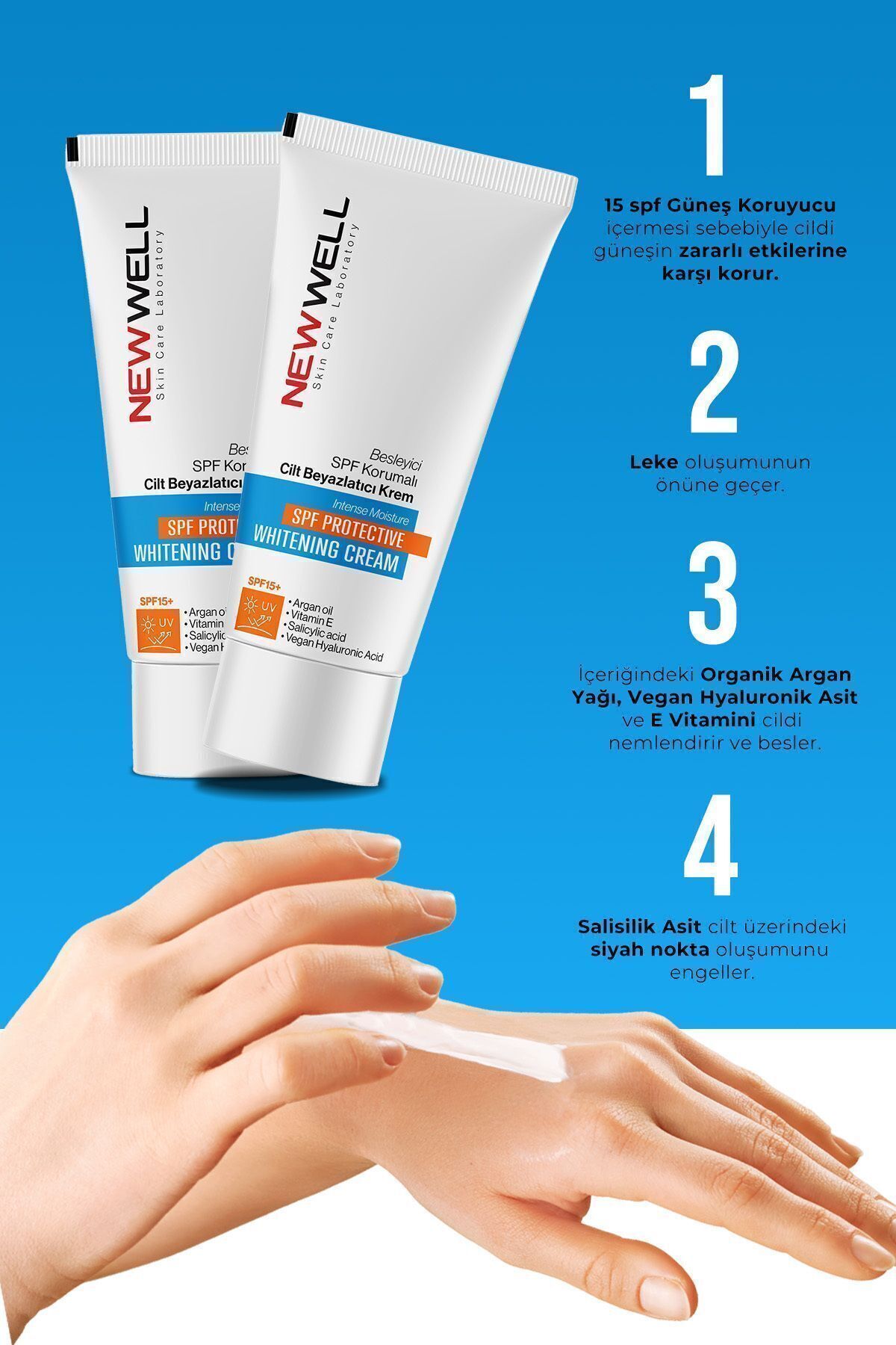 New Well Besleyici SPF Korumalı Cilt Beyazlatıcı Krem 50ML - Görsel 3
