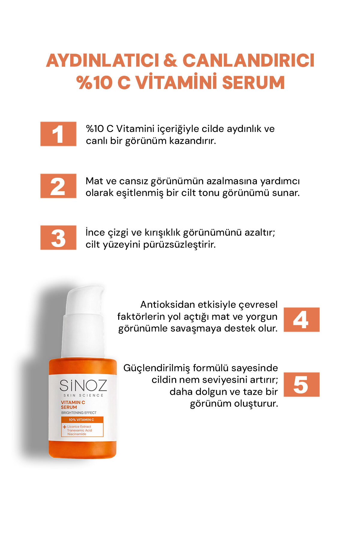 SİNOZ Aydınlatıcı Canlandırıcı %10 C Vitamini Yüz Serumu 30 ml - Görsel 2
