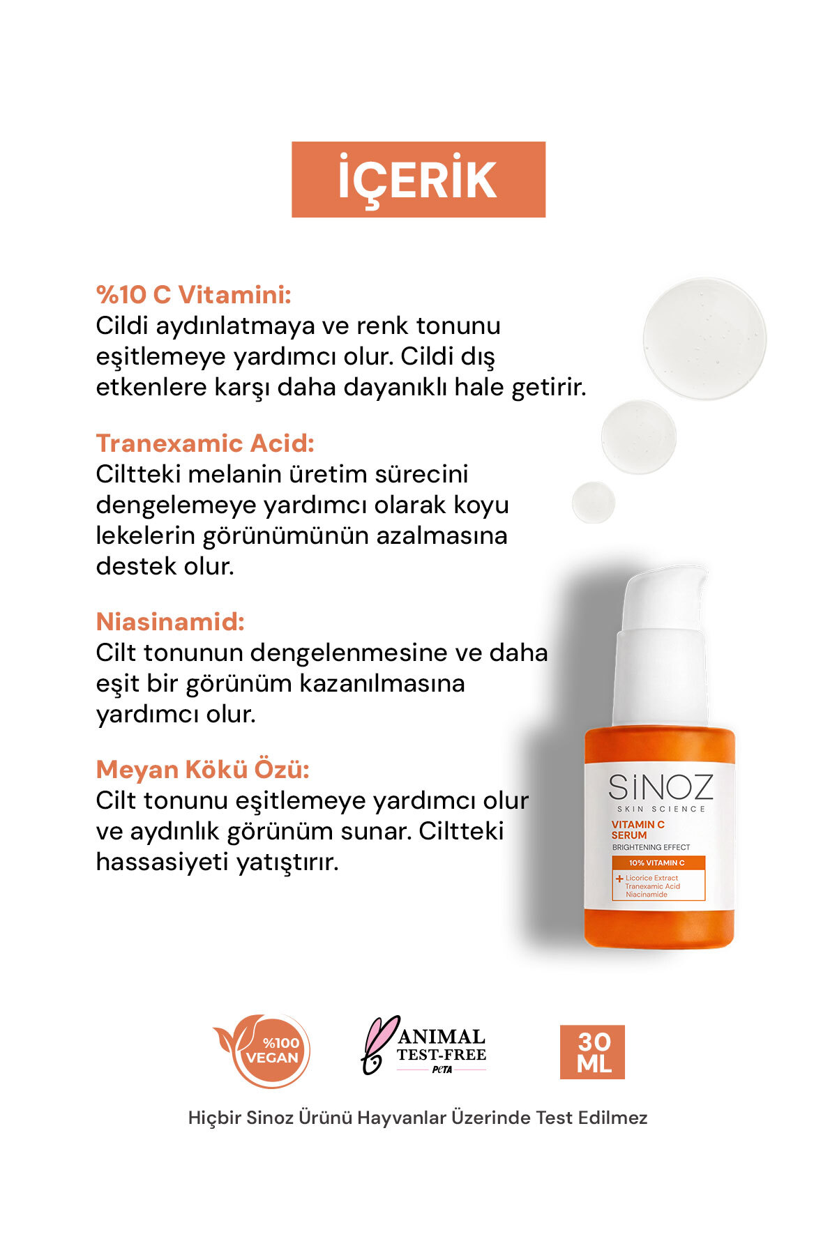 SİNOZ Aydınlatıcı Canlandırıcı %10 C Vitamini Yüz Serumu 30 ml - Görsel 3