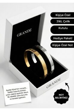GrandeAccessory Sevgililer gününe özel Ayetel Kürsi Yazılı Kişiye Özel Bileklik – 316L Çelik – Erkek Kadın