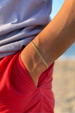 The Collection Unisex Kararmaz Yassı Italyan Zinciri Gold Çelik Bileklik