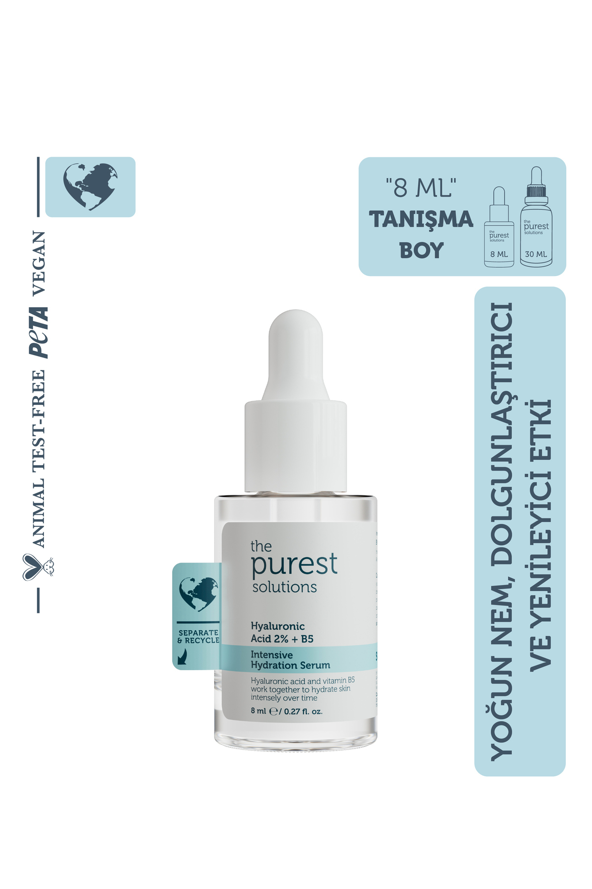 The Purest Solutions Tanışma Boy Yoğun Nemlendirme Ve Dolgun Görünüm Etkili Hyalüronik Asit Cilt Bakım Serumu 8 ml