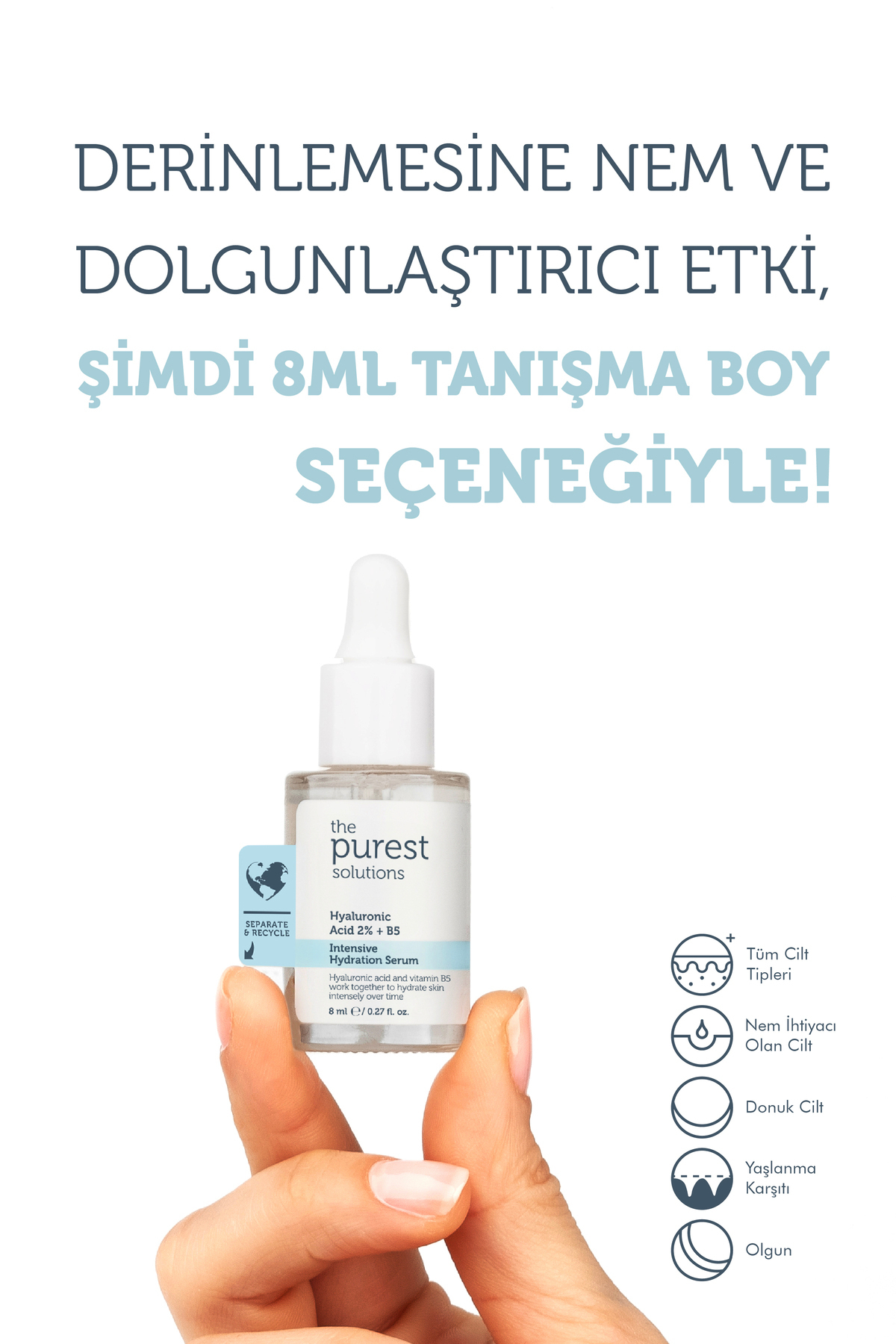 The Purest Solutions Tanışma Boy Yoğun Nemlendirme Ve Dolgun Görünüm Etkili Hyalüronik Asit Cilt Bakım Serumu 8 ml - Görsel 2