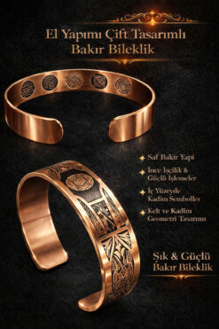 İyyaKee Erkek Kadın Bakır Bileklik İçi Dualı Süleyman Mührü İşlemeli Desenli Bakır Bileklik