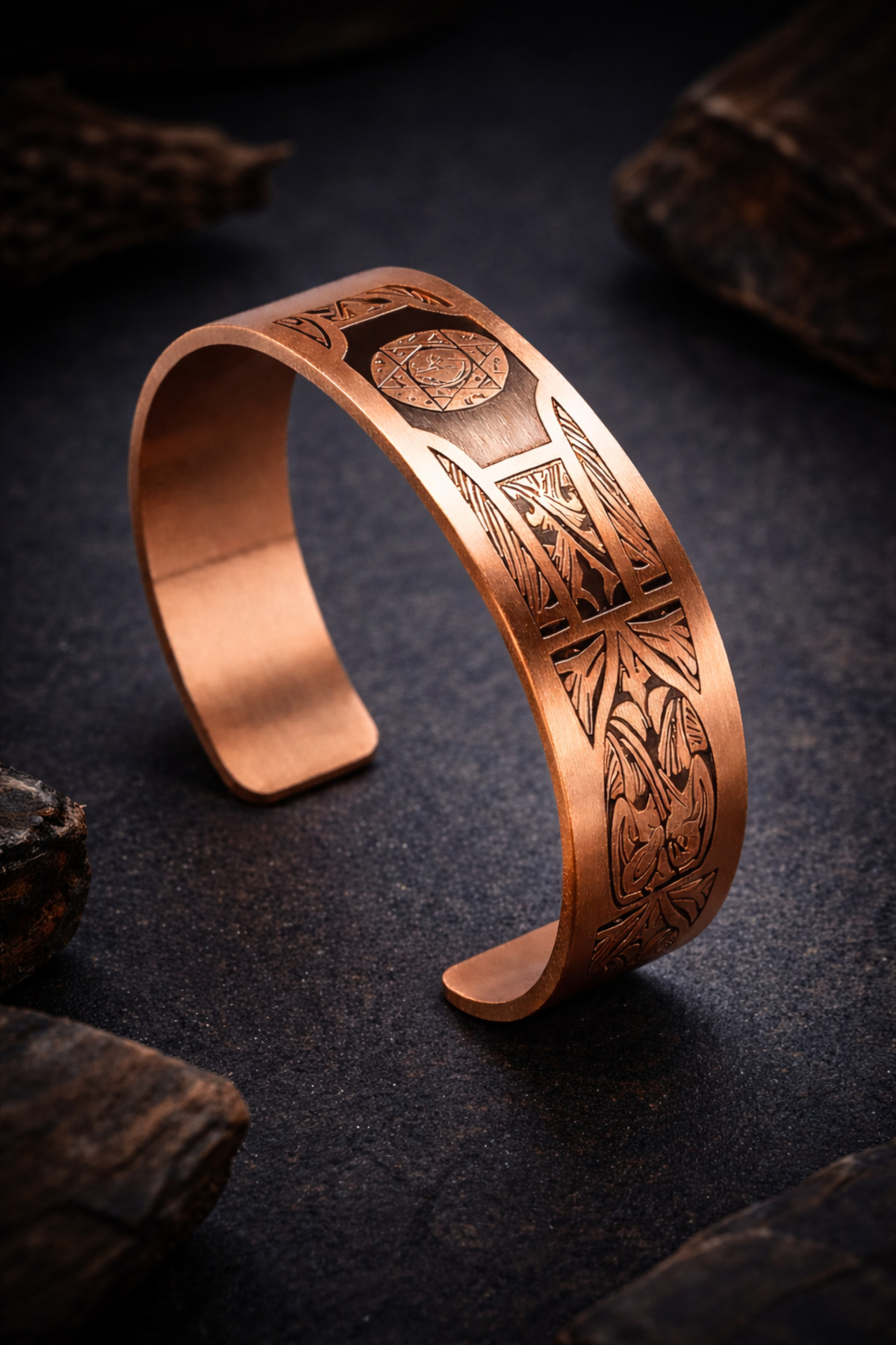 İyyaKee Erkek Kadın Bakır Bileklik İçi Dualı Süleyman Mührü İşlemeli Desenli Bakır Bileklik - Görsel 2