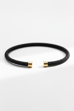 HERİF Aksesuar Erkek Örgü Kelepçe Çelik Bileklik - Siyah Renk