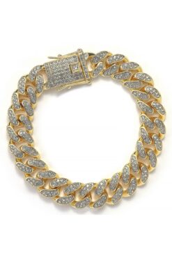 Chavin 12 mm. 20 cm. Kalın Gold Aloy Taşlı Erkek Bileklik ed93sr