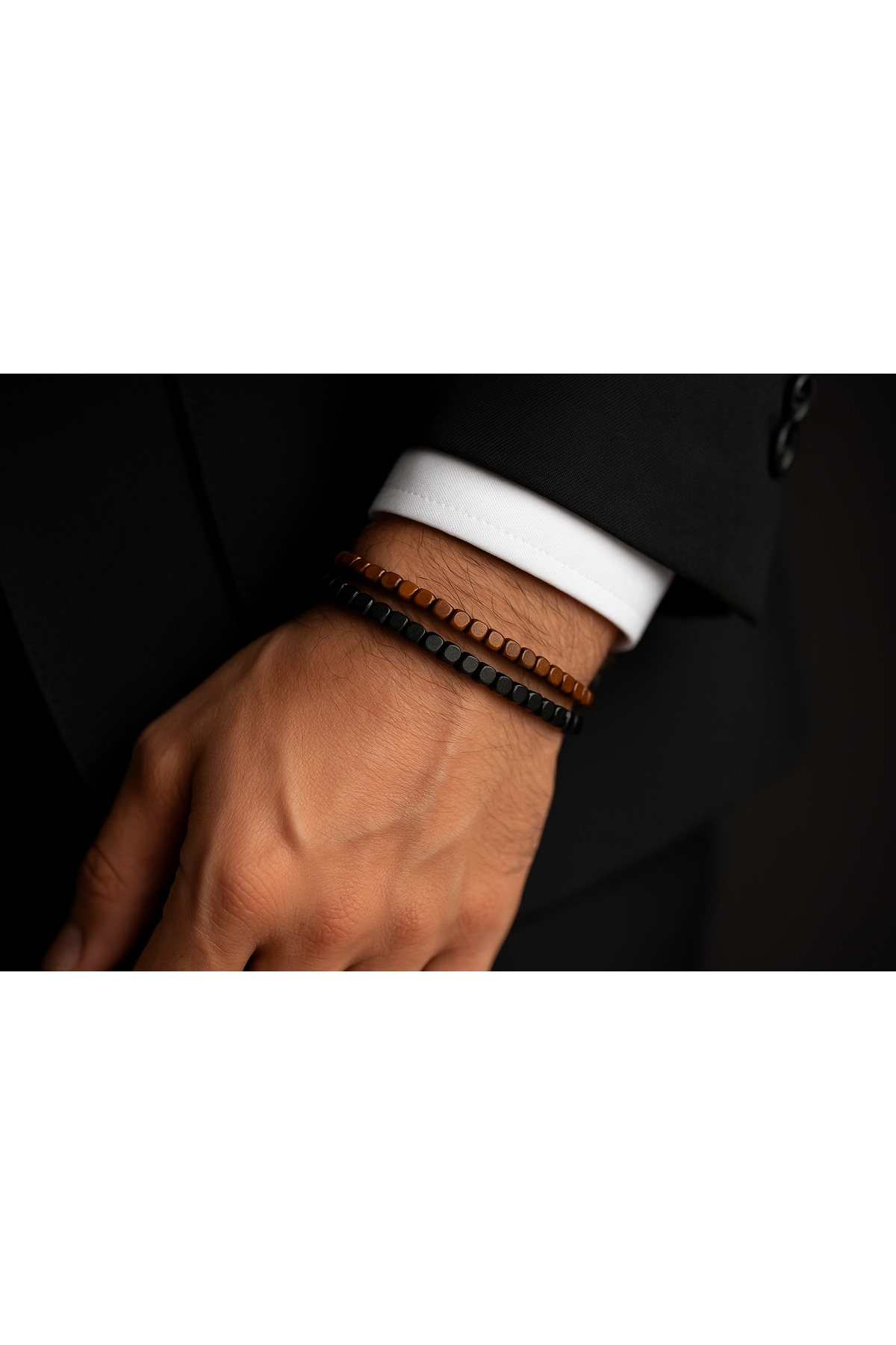 Padore Accessory Erkek - Koyu Kahve Ve Gece Siyahi Massive Ahşap Elegant Şık Padore Bileklik - Görsel 2