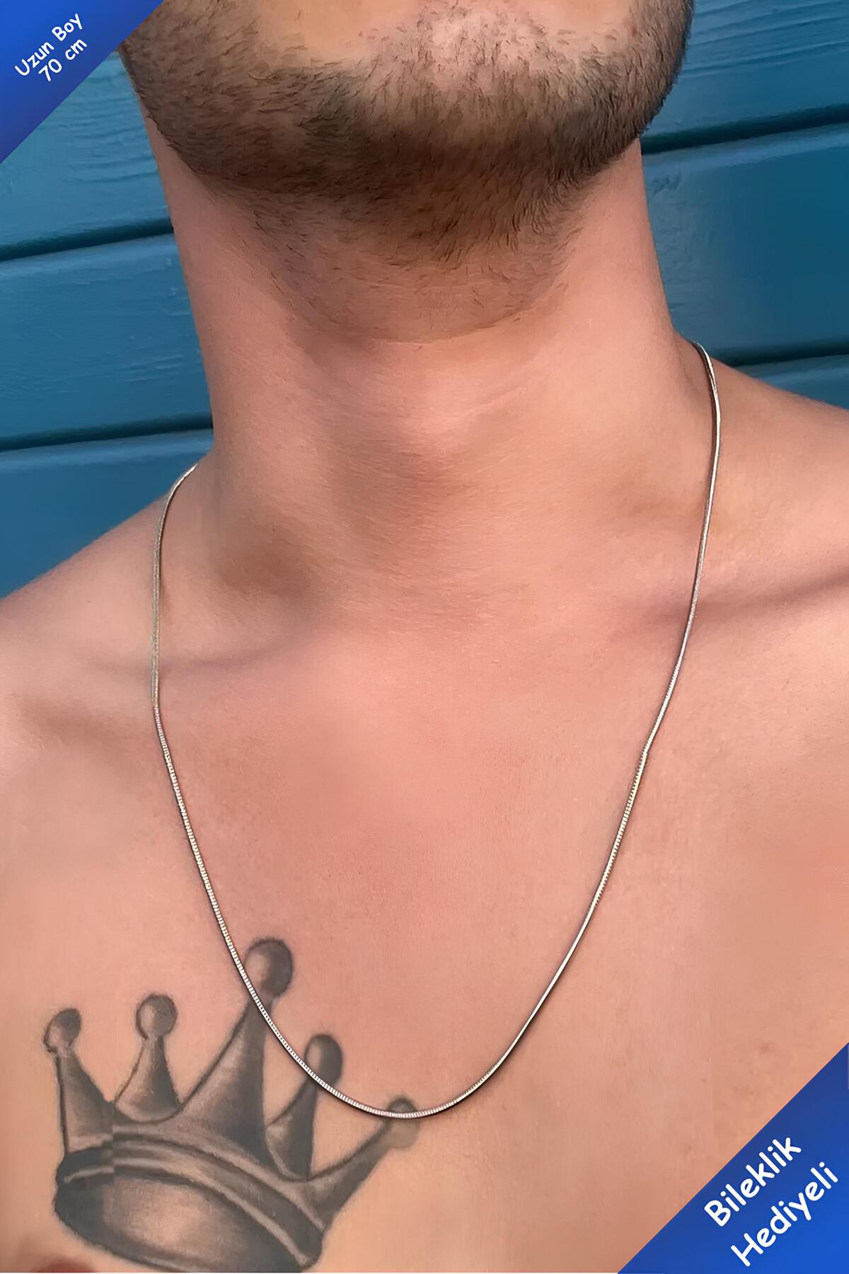 The Collection Unisex Ince Uzun Italyan Yılan Model Gümüş Kolye Çelik Zincir 70 cm