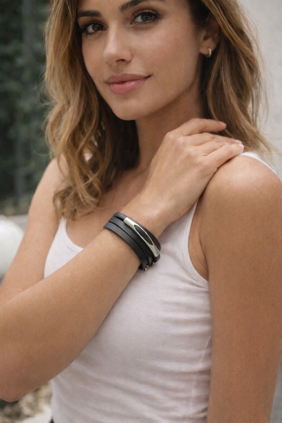 Kutcha Accessories Siyah Gümüş Özel Tasarım Deri Bileklik