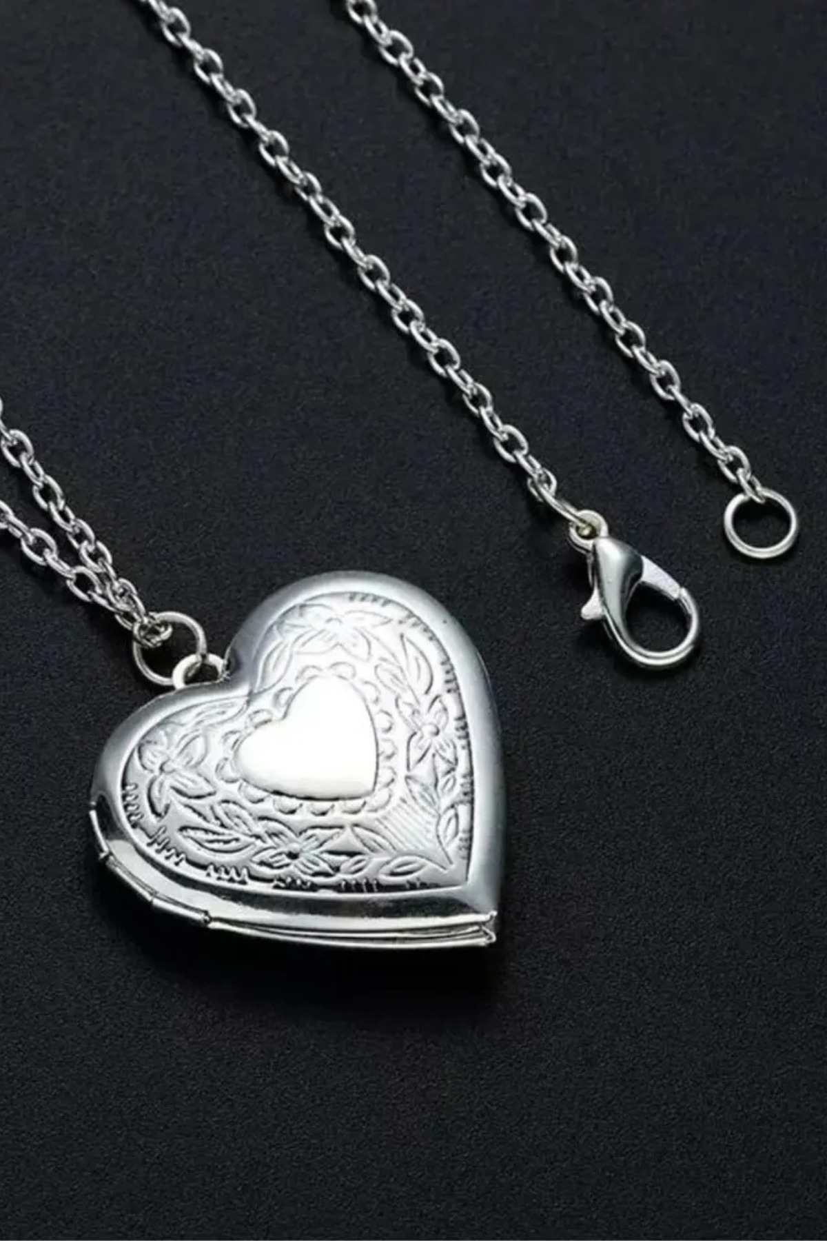İYİ MODA Kalp Desenli Açılabilir Kapaklı Resimlikli Kolye Fotoğraf Koyulan Kalp Çelik Kolye Çift Kolyesi