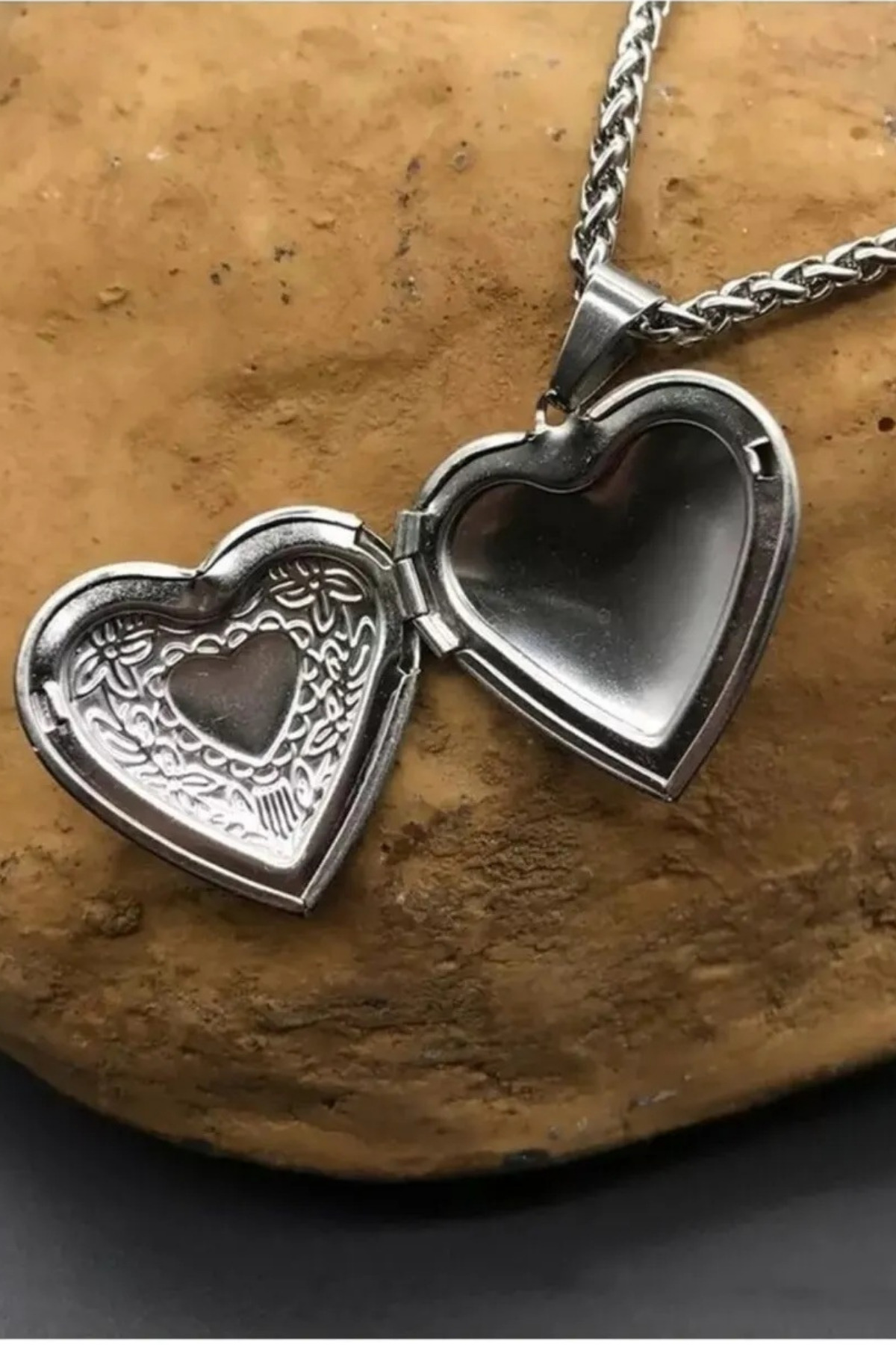 İYİ MODA Kalp Desenli Açılabilir Kapaklı Resimlikli Kolye Fotoğraf Koyulan Kalp Çelik Kolye Çift Kolyesi - Görsel 2