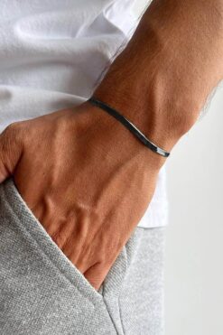 The Collection Unisex Kararmaz Yassı Italyan Zinciri Siyah Çelik Bileklik