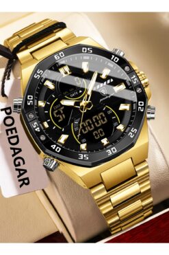 POEDAGAR Metal Kasa Metal Kordon Analog Ve Dijital Lüks Spor Erkek Kol Saati