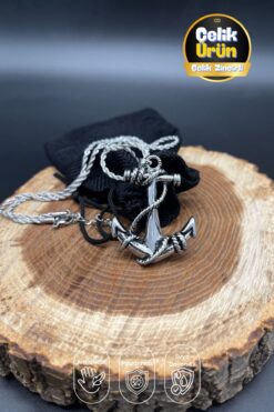 Balzamin Design Paslanmaz Çelik Zincirli Çelik Çapa Uçlu Unisex Kolye 3 Mm Kalın Kararmaz Çelik Uzun Çıpa Kolye