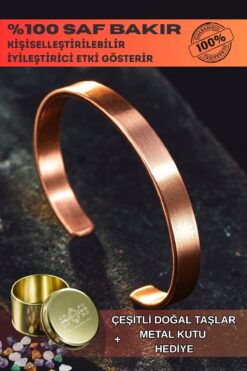 OSMANLI GÜMÜŞ Saf Bakır Bileklik Kişiselleştirebillir Düz Model Metal Kutu Kuvars Taşlar Erkek Kadın Bilezik