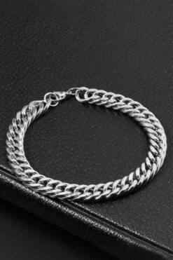 The Collection Unisex Paslanmaz Kalın Küba Gümüş Çelik Bileklik