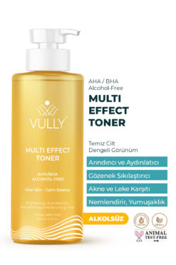 VULLY Alkolsüz Gözenek Sıkılaştırıcı-Aydınlatıcı-Leke-Akne Karşıtı-Nemlendirici Multi Effect Tonik 200Ml