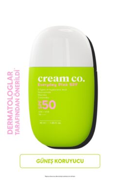 Cream Co. SPF50 Pink Güneş Koruyucu Krem | Ton Eşitleyici Leke Karşıtı | Aydınlatıcı | 40 ML | Güneş Serumu