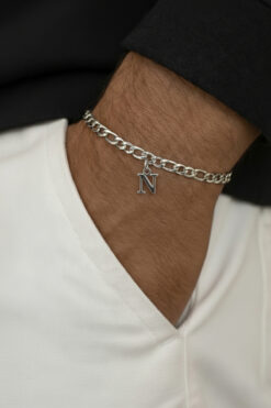 EFAYNU N Harfli Bileklik Kişiye Özel Sevgiliye, Eşe, Arkadaşa Hediye – Sevgililer Günü, Çelik, Kararmaz