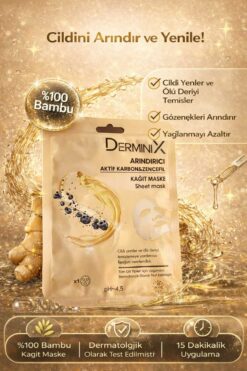 Derminix Arındırıcı Kağıt Maske 1 Adet – Aktif Karbon ve Zencefil, Gözenek Temizleyici