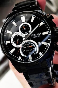 Ferrucci Function Erkek Kol Saati 3 Atm Su Geçirmez Siyah Renk Çelik Kordon FRE2025C3