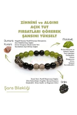 Mystic Energy Sertifikalı Doğal Taş Şans Tılsım Bilekliği |oniks/onix-dumanlı Kuvars-moldavit |hediyelik Doğaltaş