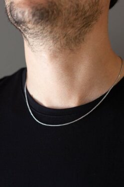 The Collection Unisex Gümüş Ince Yılan Model Çelik Zincir Erkek Kolye