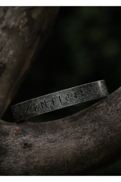 Viking Runik Sembol Işlemeli Iskandinav Kelepçe Mat Gri 316l Çelik Erkek Açık Bileklik
