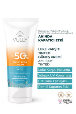 VULLY Leke Karşıtı - Cilt Tonu Eşitleyici Renkli Kapatıcı Etkili Yüksek Koruyucu Spf+50 Güneş Kremi 50 Ml
