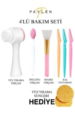 PAYLEN 4'Lü Bakım Seti - Yüz Yıkama Fırçası-Peeling Fırçası-Maske Fırçası-3lü Kaş Usturası