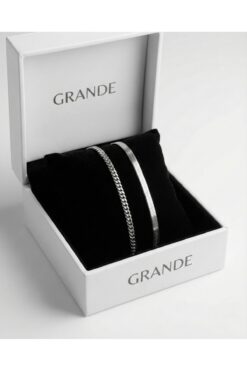 GrandeAccessory Sevgililer Gününe Özel 2'li İtalyan ve Zincir Çelik Bileklik