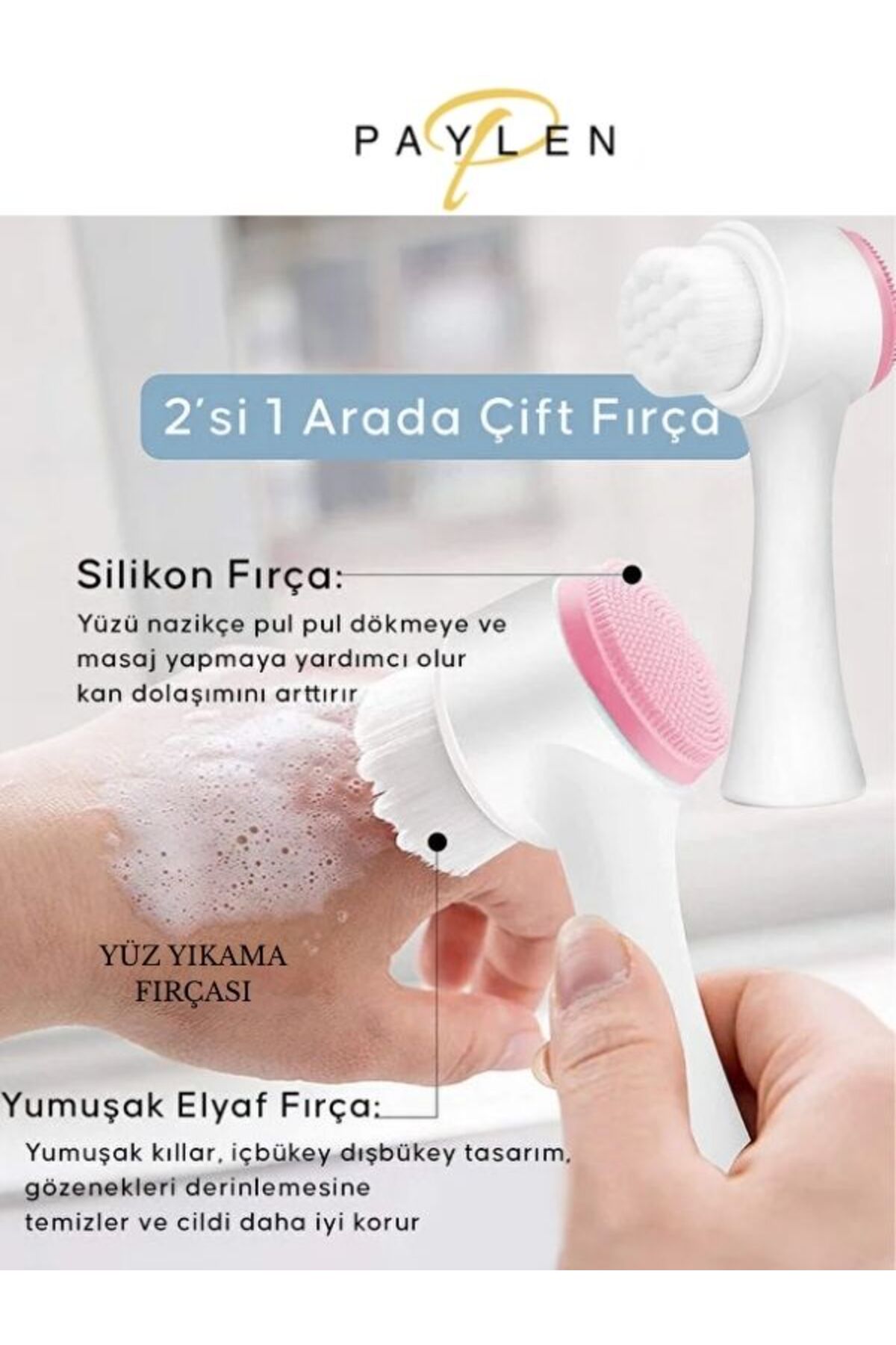 PAYLEN 4'Lü Bakım Seti - Yüz Yıkama Fırçası-Peeling Fırçası-Maske Fırçası-3lü Kaş Usturası - Görsel 2