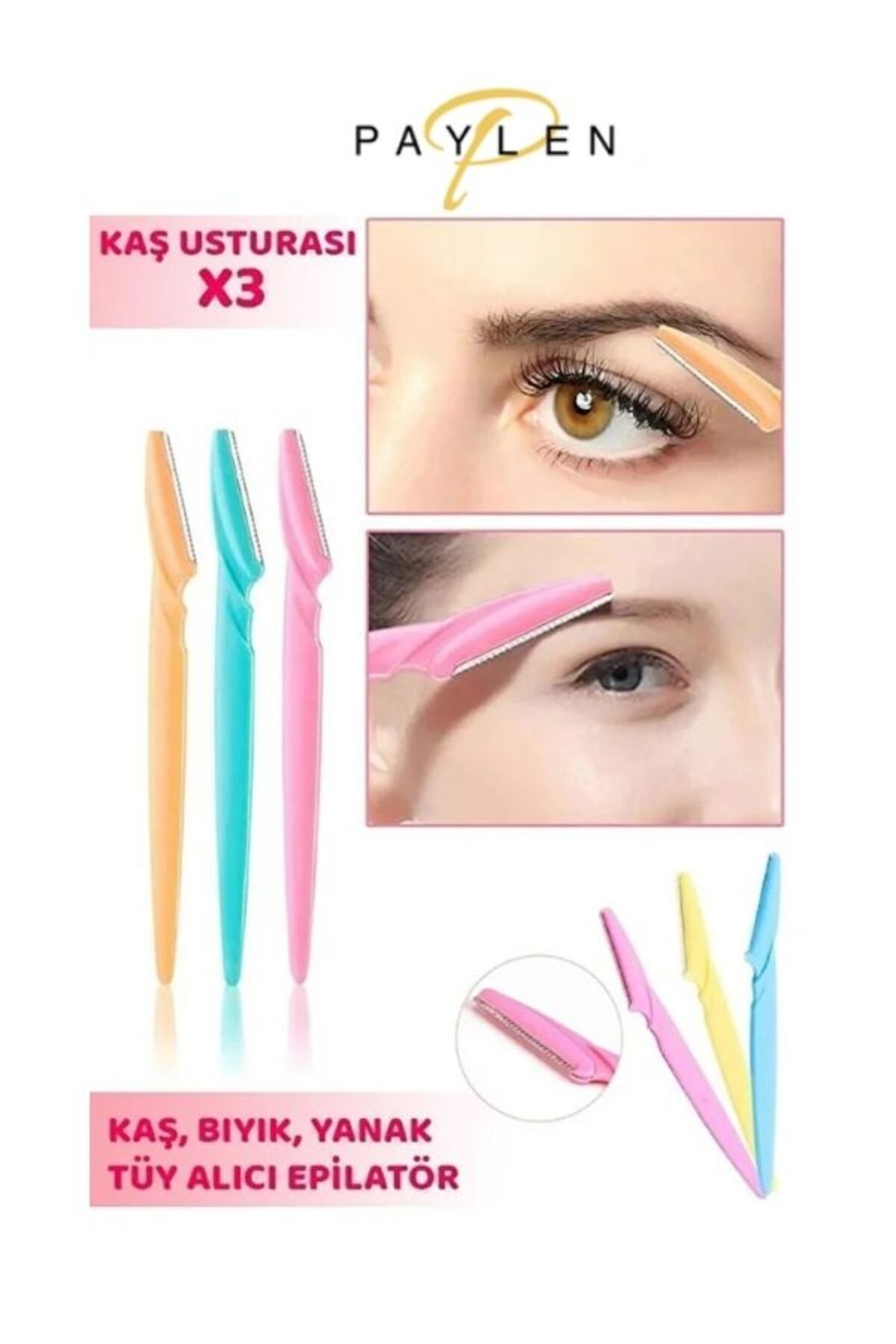 PAYLEN 4'Lü Bakım Seti - Yüz Yıkama Fırçası-Peeling Fırçası-Maske Fırçası-3lü Kaş Usturası - Görsel 3