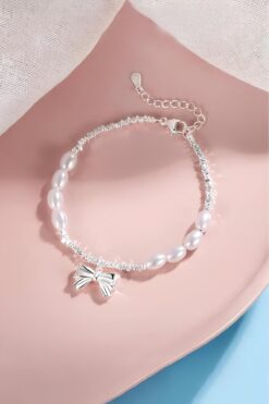 The Collection Fiyonk Kurdele İnci Taşlı Princess Çelik Bileklik