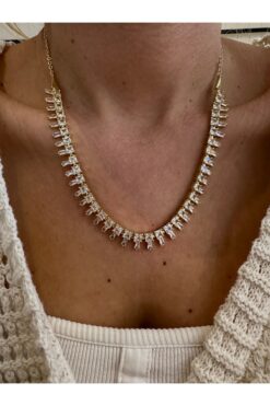 GLARE JEWELRY CO Lüks Zirkon Taşlı Pırlanta Montür İşçilik Gold Suyolu Paslanmaz Çelik Kolye
