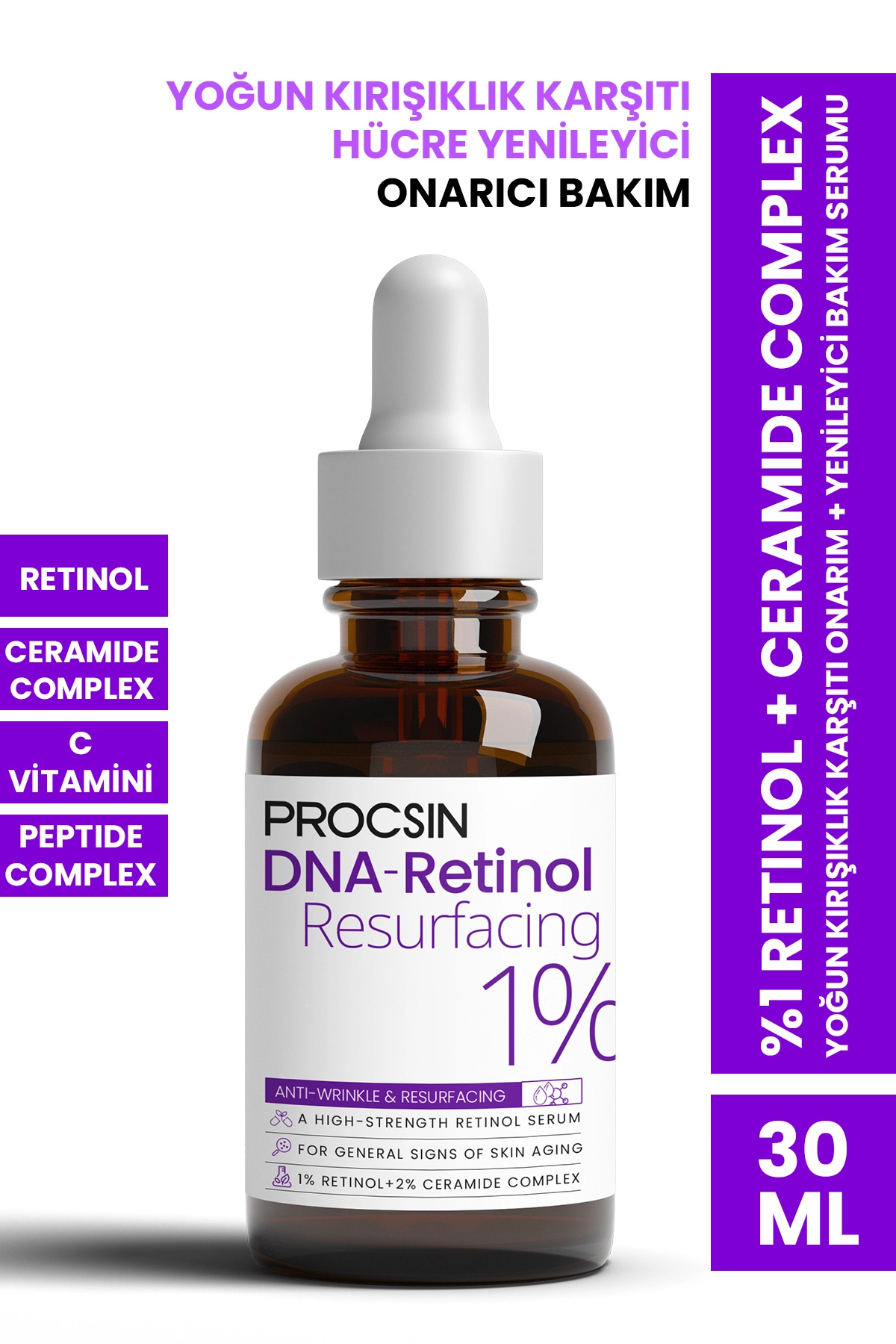 PROCSIN Hydro Solution %1 Retinol Ceramide Yoğun Kırışıklık Karşıtı Yenileyici Serum 30ml