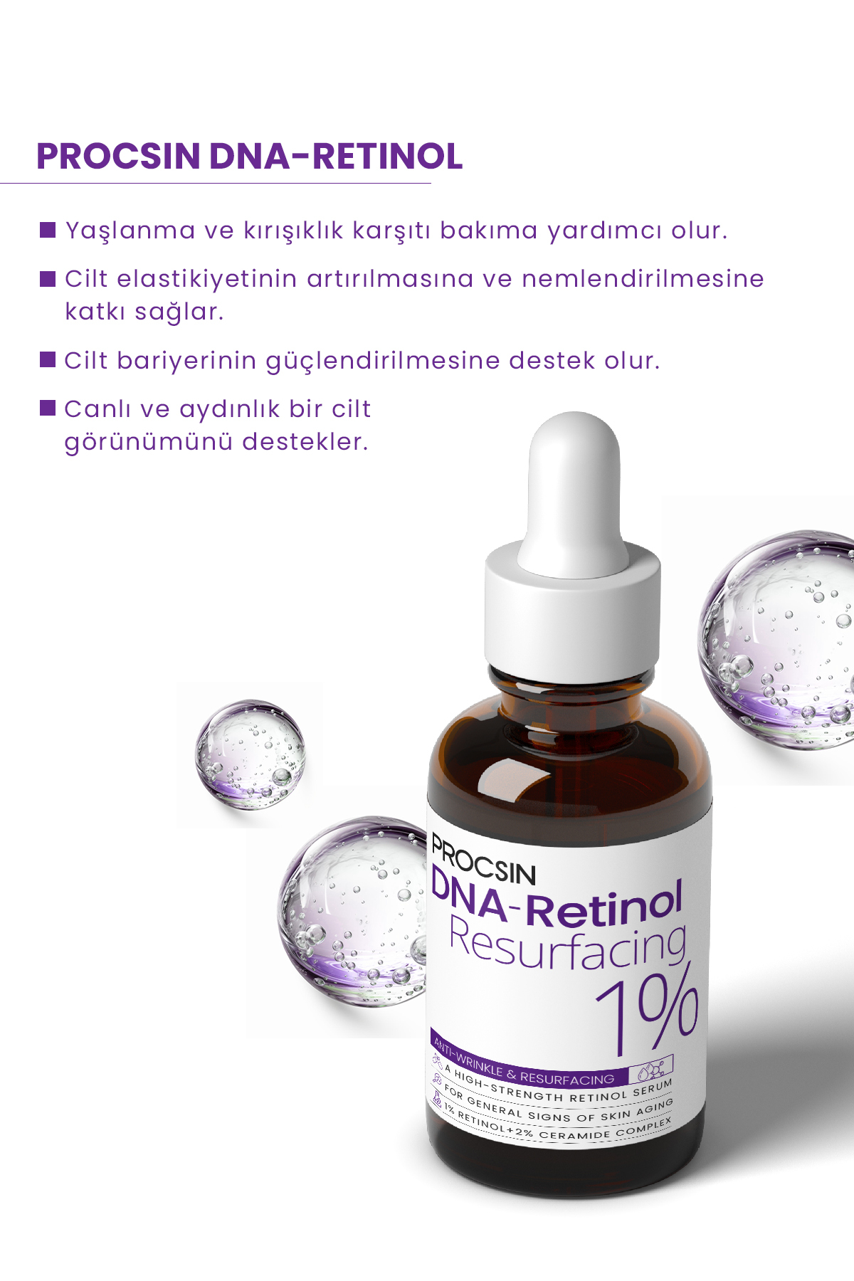 PROCSIN Hydro Solution %1 Retinol Ceramide Yoğun Kırışıklık Karşıtı Yenileyici Serum 30ml - Görsel 3