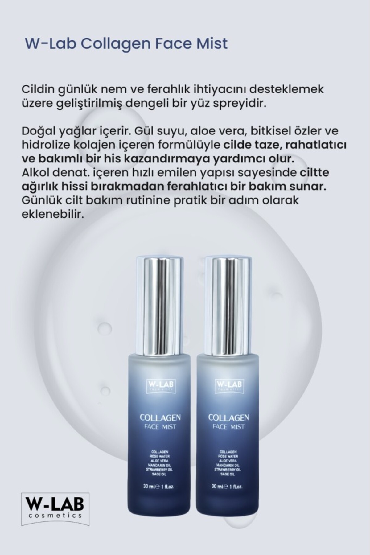 W-Lab Kozmetik Collagen Face Mist Cilt Sıkılaştırıcı & Elastikiyet Artırıcı Yüz Spreyi 30 Ml - Görsel 2